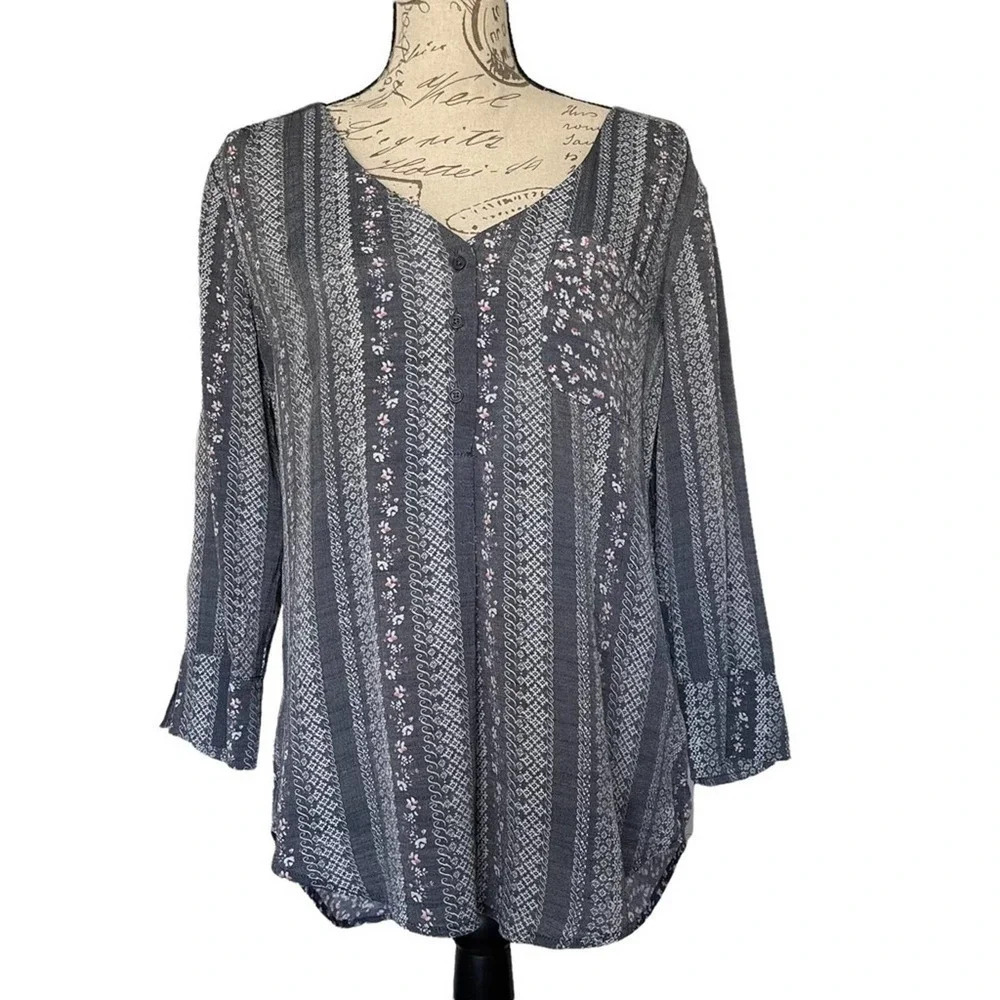 Fred David Floral V-Neck Tunic Top Size Medium